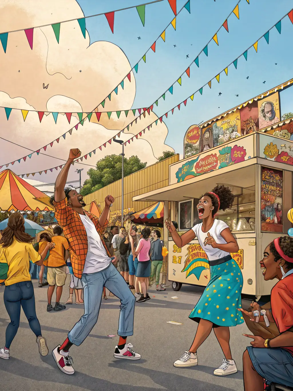 A vibrant image of a community cultural event organized by ASSOCIATION DU BOIS NOIR, featuring local artists, musicians, and residents enjoying the festivities.