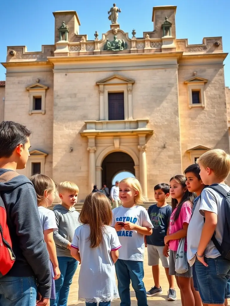 A photograph of a guided tour group exploring a historical landmark in La Bastide-du-Fau, with a knowledgeable guide pointing out key architectural features.