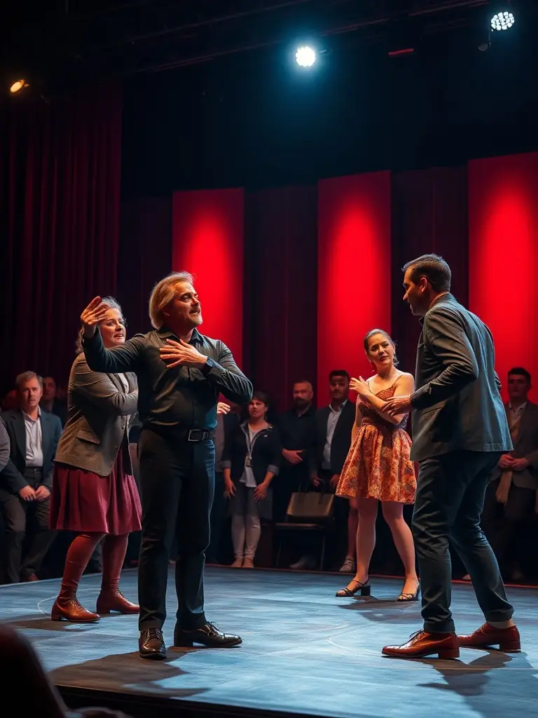 A captivating image of a theatrical performance held in a historic building, showcasing the association's support for local arts and cultural events.