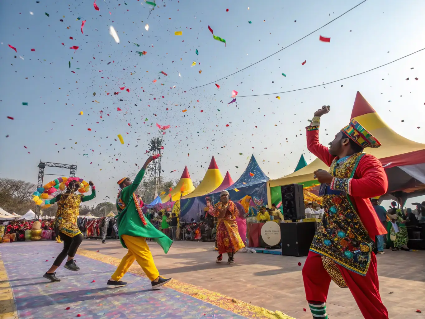 A lively image capturing a community cultural event organized by ASSOCIATION DU BOIS NOIR, featuring local music, dance, and traditional crafts.