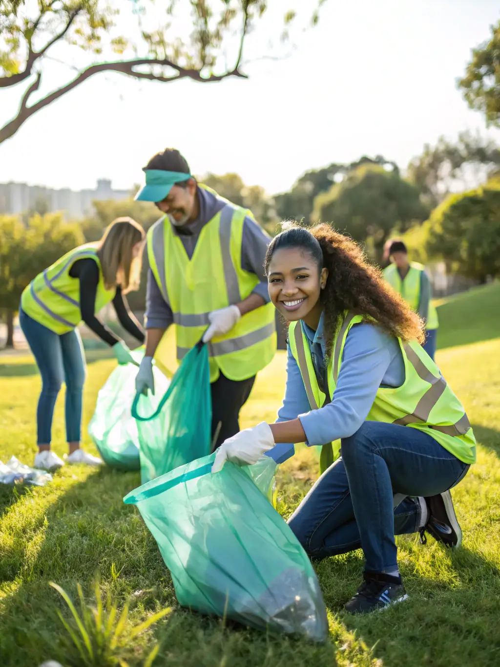 A picturesque scene of volunteers from ASSOCIATION DU BOIS NOIR cleaning up a local park, demonstrating their commitment to environmental preservation and community beautification.